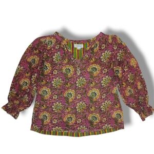 LIKE NEW Velvet by Graham & Spencer Campbell Split Neck Floral Top, Size Small